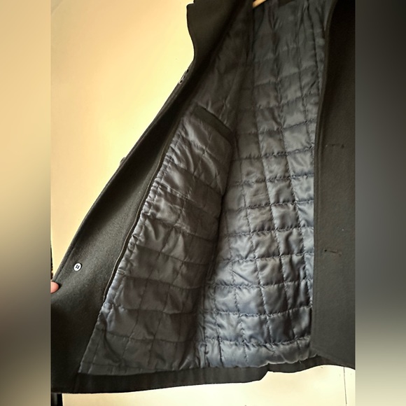 Men's Guess Wool Blend Black Felted Peacoat Jacket Coat Pockets Sz L - Picture 4 of 9